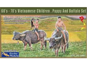 60's - 70's Vietnamese Children , Puppy And Buffalo Set