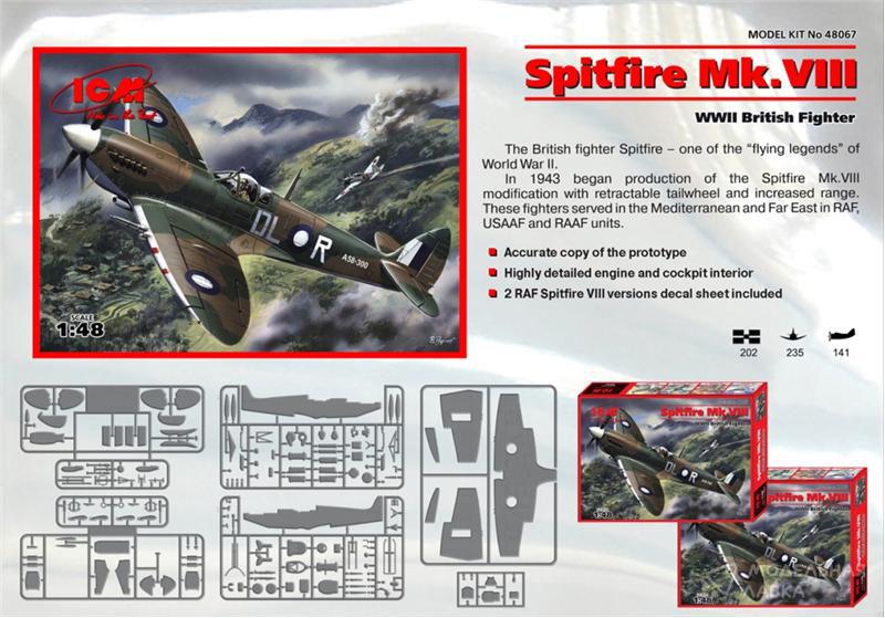 Сборная модель Spitfire Mk.VIII, британский истребитель Второй Мировой войны ICM