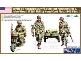 M53 Scooter Cushman w/John Wood M3A4 Utility Hand Cart Mod.1943 & US Paratroops
