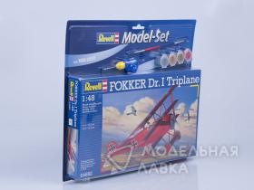 Набор: самолет триплан Fokker Dr.I, 1-ая МВ с клеем, кисточкой и красками