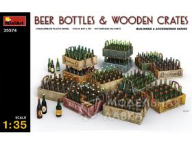 Пивные бутылки с деревянными ящиками