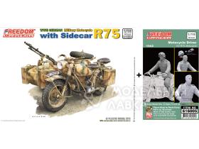 "WW2 German  R75 motorcycle /W Side Car, ( BMW R75 WW2)+ 616005 WW II German  Motocycle Driver For R75"